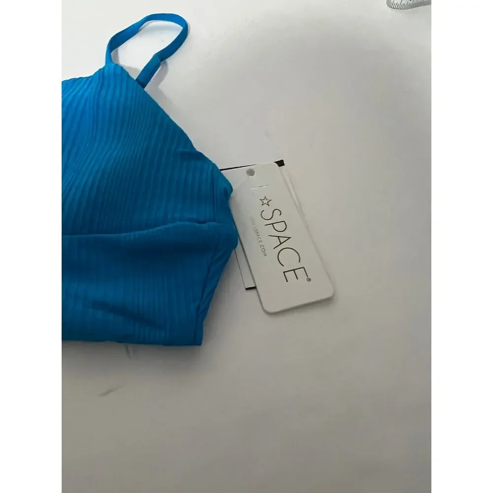 NWT L*Space Women's Ribbed Pointelle Winnie Bikini Swim Top Electric Blue Size S